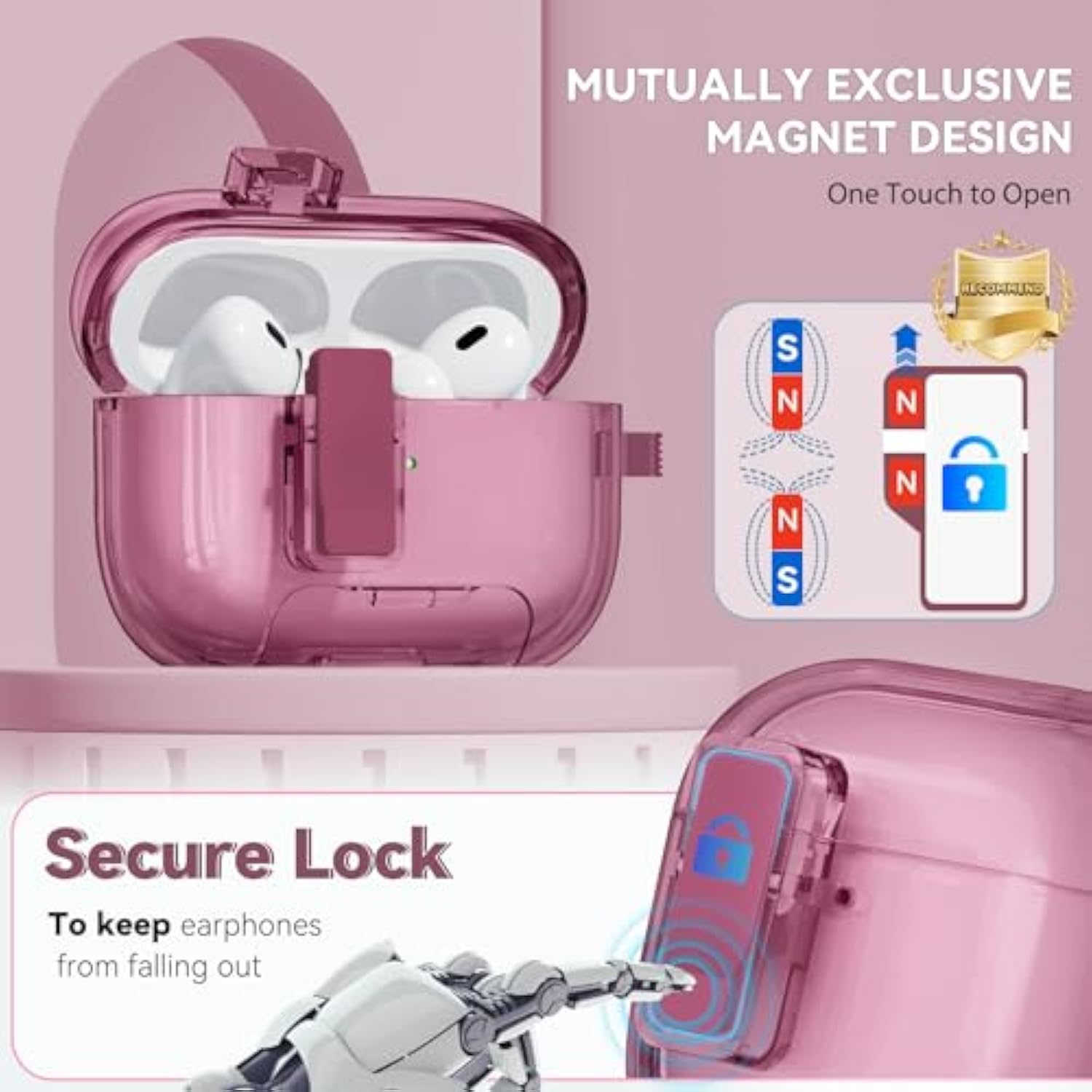 For Airpods Pro 2Nd/1St Generation Cases Burgundy With Lock&Bling Keychain For Women&Girly,Cute Soft Tpu Clear Case Cove For Airpods Pro 2 Case With Cleaning Kit,Phone Holder Function