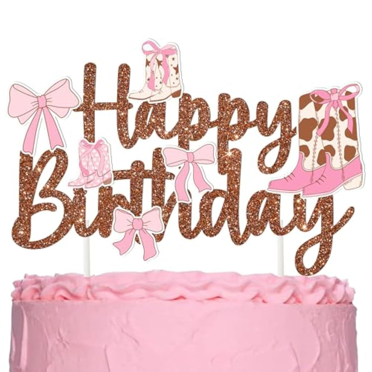 Coquette Cowgirls Birthday Cake Topper Boots And Bows Cake Decorations Glitter Brown Western Cowgirl Birthday Party Decorations Boots Bow Cake Picks For Wild West Baby Shower Supplies