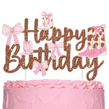 Coquette Cowgirls Birthday Cake Topper Boots And Bows Cake Decorations Glitter Brown Western Cowgirl Birthday Party Decorations Boots Bow Cake Picks For Wild West Baby Shower Supplies