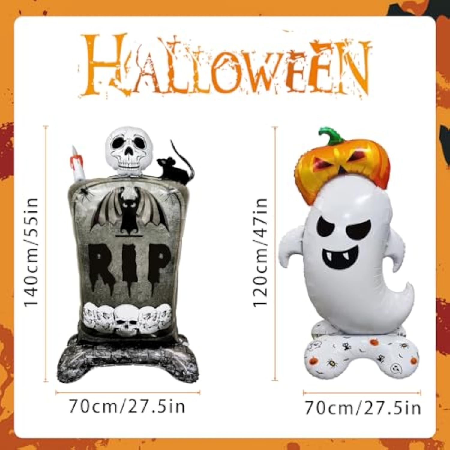 Halloween Balloon Set 2pcs Standing Foil Tombstone Skull Pumpkin Ghost Party Decorations