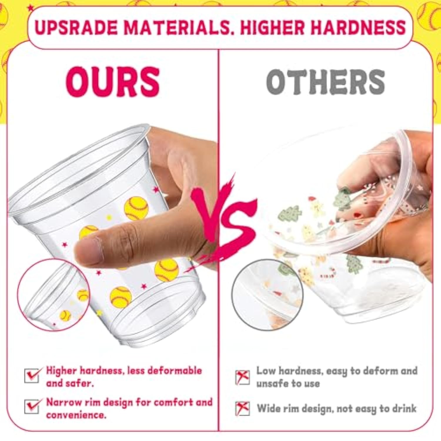 40 Pcs Softball Party Cups 12Oz Softball Party Thick Plastic Disposable Cup Softball Themed Party Supplies Cold Drink Wine Coffee For Softball Partys Supplies Favors