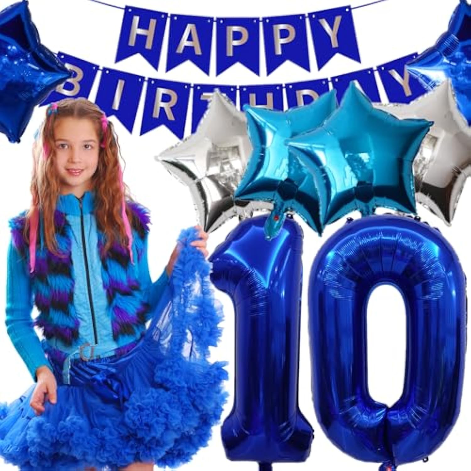 53 Pieces 10Th Birthday Decorations Double Digits Party Balloons Happy Birthday Banner Number 10 Balloons Blue Silver Foil Balloons Latex Balloons For 10 Year Old Boy Birthday Party (Blue)