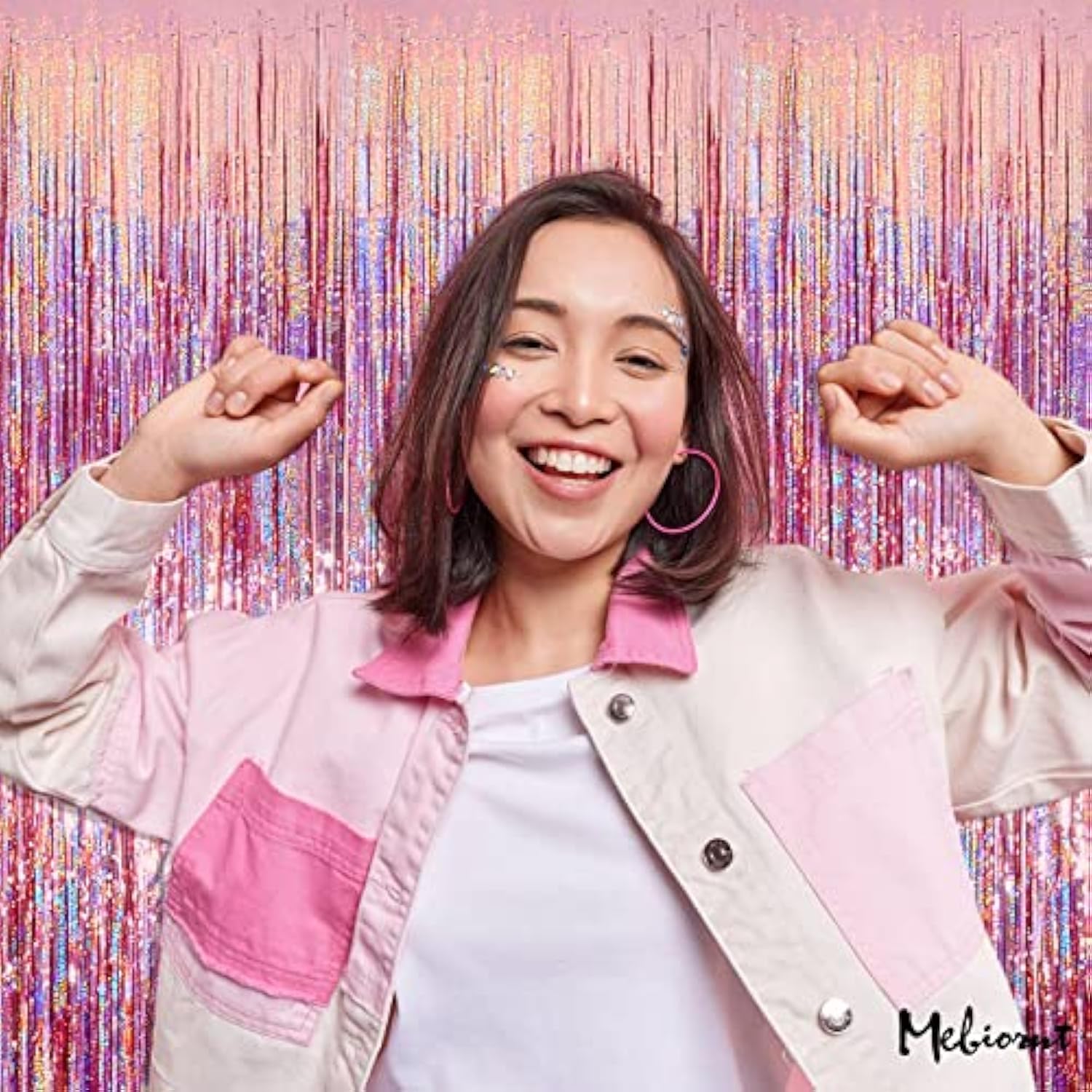 4 Pack Rose Gold Fringe Curtain Backdrop, 3.2Ft X 8.2Ft Sparkle Metallic Tinsel Foil Fringe Streamers Background For Photo Booth Birthday Wedding Baby Shower Party Thanksgiving Christmas Decorations