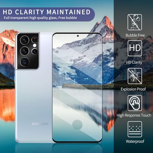 For Samsung Galaxy S21 Ultra Glass Screen Protector + Camera Lens Protector, 9Hd Tempered Glass, Case Friendly, Anti Scratch Bubble Free Ultra Resistant