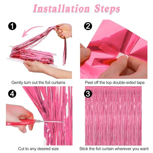 2 Pack Pink Party Decorations, 3.28 FT x 7.05 FT Pink Backdrop, Metallic Tinsel Backdrop Fringe Curtains Backdrop Curtains, Photo Backdrop Party Supplies Birthday Party Decorationsay Party Decorations