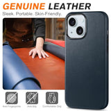 SHIELDON Genuine Leather Case for iPhone 15 2023, Magnetic Wireless Charging Slim Non-Slip Anti-Scratch Shock-Absorbent Phone Case Cover with Metal Buttons Compatible with iPhone 15 6.1" - Navy Blue