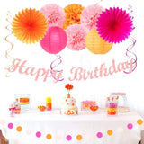 Hot-Pink Orange 21St Happy-Birthday Party-Decorations - 31Pcs Sweet 16 18Th Women Girls Paper Lanterns Streamers Banner,Tissue Pom Poms Fans Tassels Graland Decor,Fall Boho Backdrop Supplies