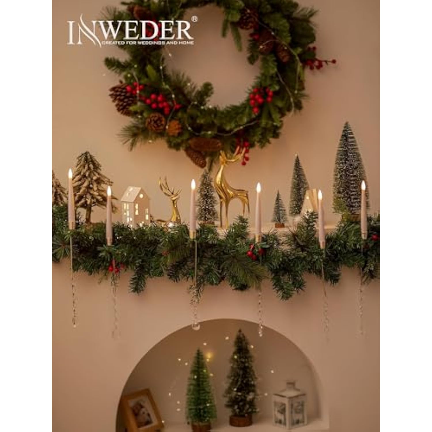 Christmas Tree Candles With Remote: 10 Pack Battery Operated Flameless Taper Candles With Timer Christmas Led Candle With Hanging Crystal For Xmas Party Home Decoration