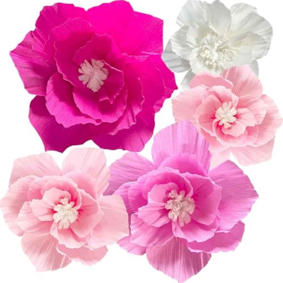5 Pcs Pink Paper Flowers Tissue Wall Décor for Wedding, Birthday, Baby Shower