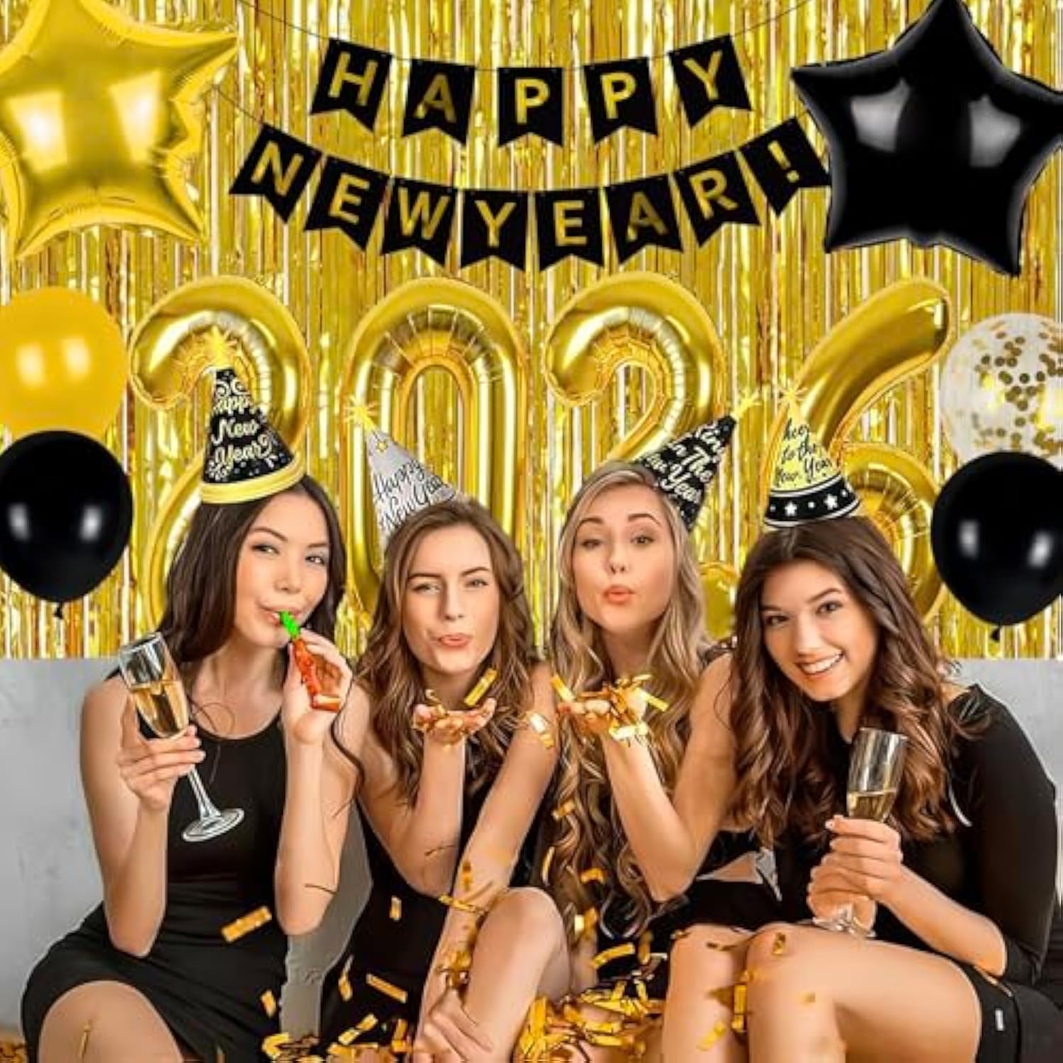 2026 Happy New Year Balloon Set with 32 Inch Numbers and 18 Inch Star