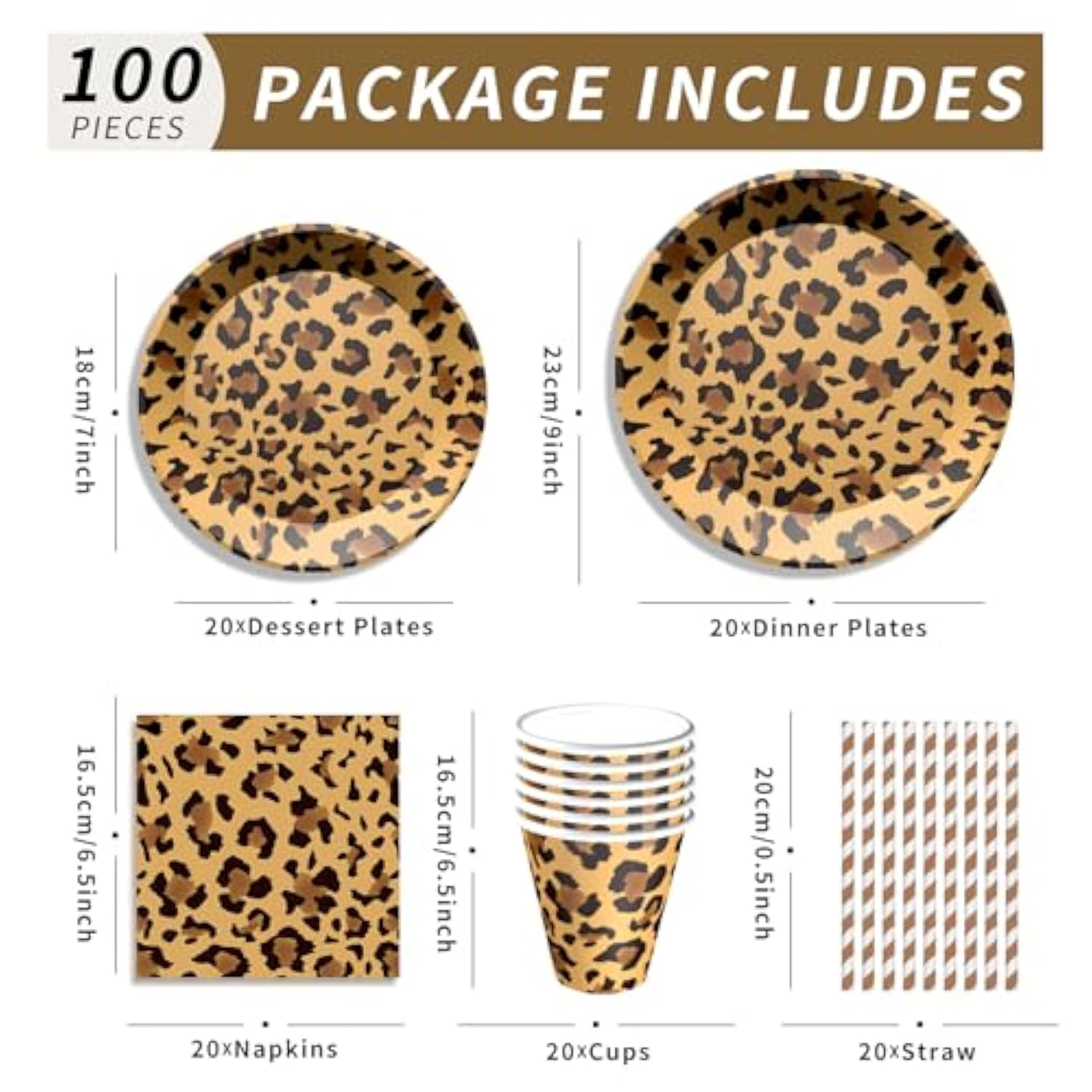 Cheetah Print Party Supplies Leopard Print Birthday Decorations Cheetah Plates And Napkins For Animal Leopard Theme Birthday Decorations Serves 20, 100 Pcs Disposable Party Dessert Dinnerwares