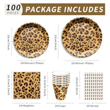 Cheetah Print Party Supplies Leopard Print Birthday Decorations Cheetah Plates And Napkins For Animal Leopard Theme Birthday Decorations Serves 20, 100 Pcs Disposable Party Dessert Dinnerwares