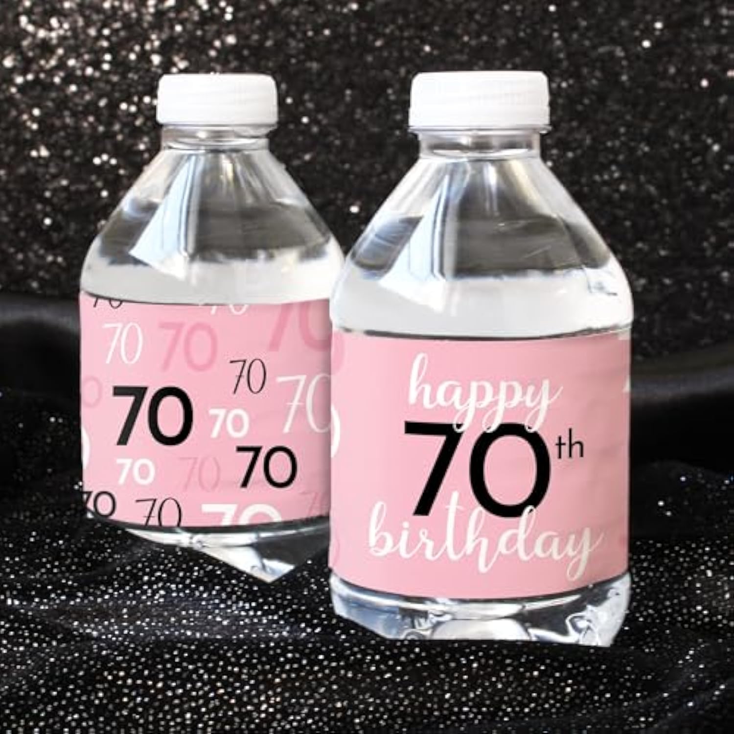 Pink, Black, And White 70Th Birthday Party Water Bottle Labels - 20 Waterproof Wrappers, 70Th Birthday Decorations For Women