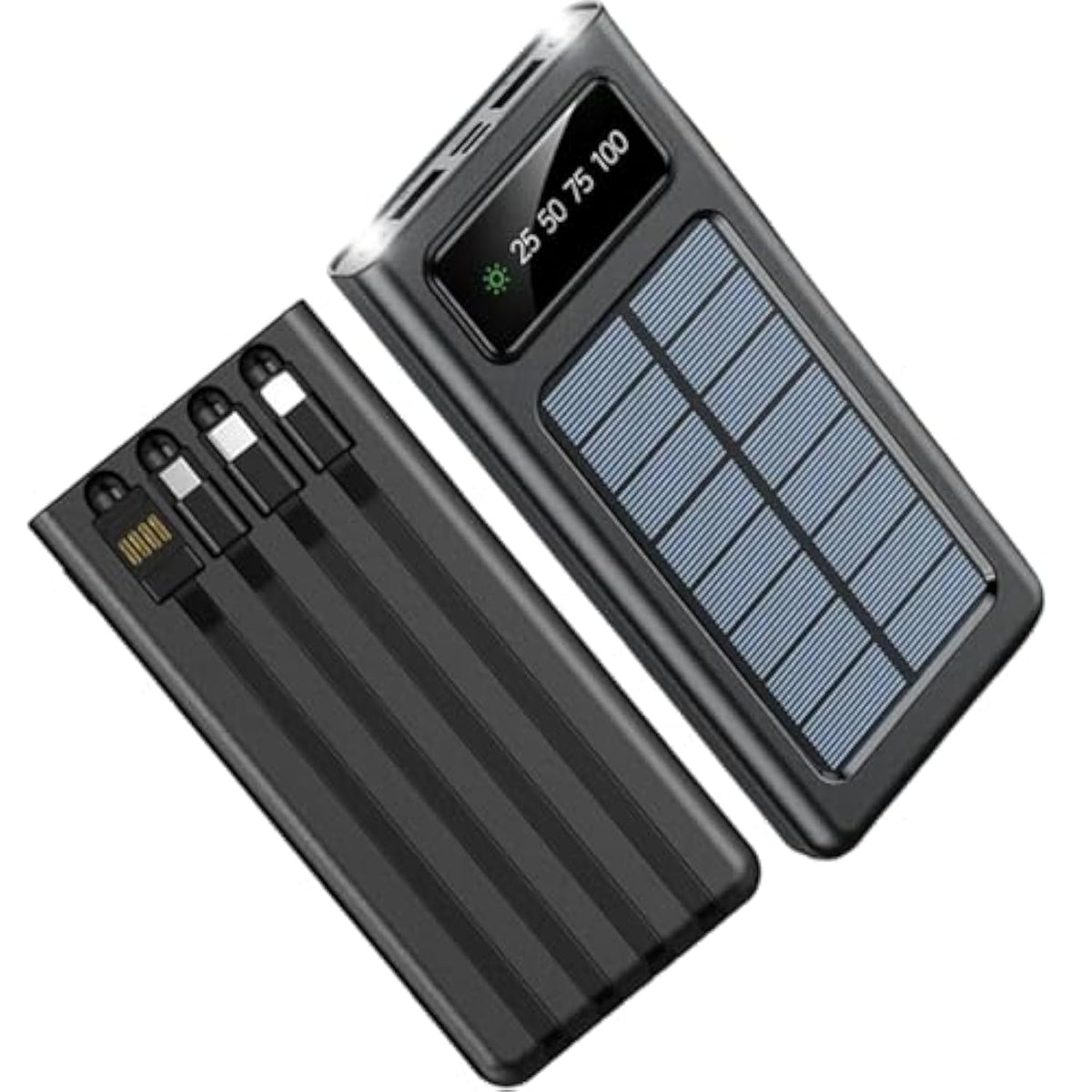 Power-Bank-Solar-Charger - 20000Mah Portable Charger,Solar Power Bank,Camping External Backup Battery Pack,Fast Solar Panel Charger With Dual Flashlight And 4 Usb Cables (Black)