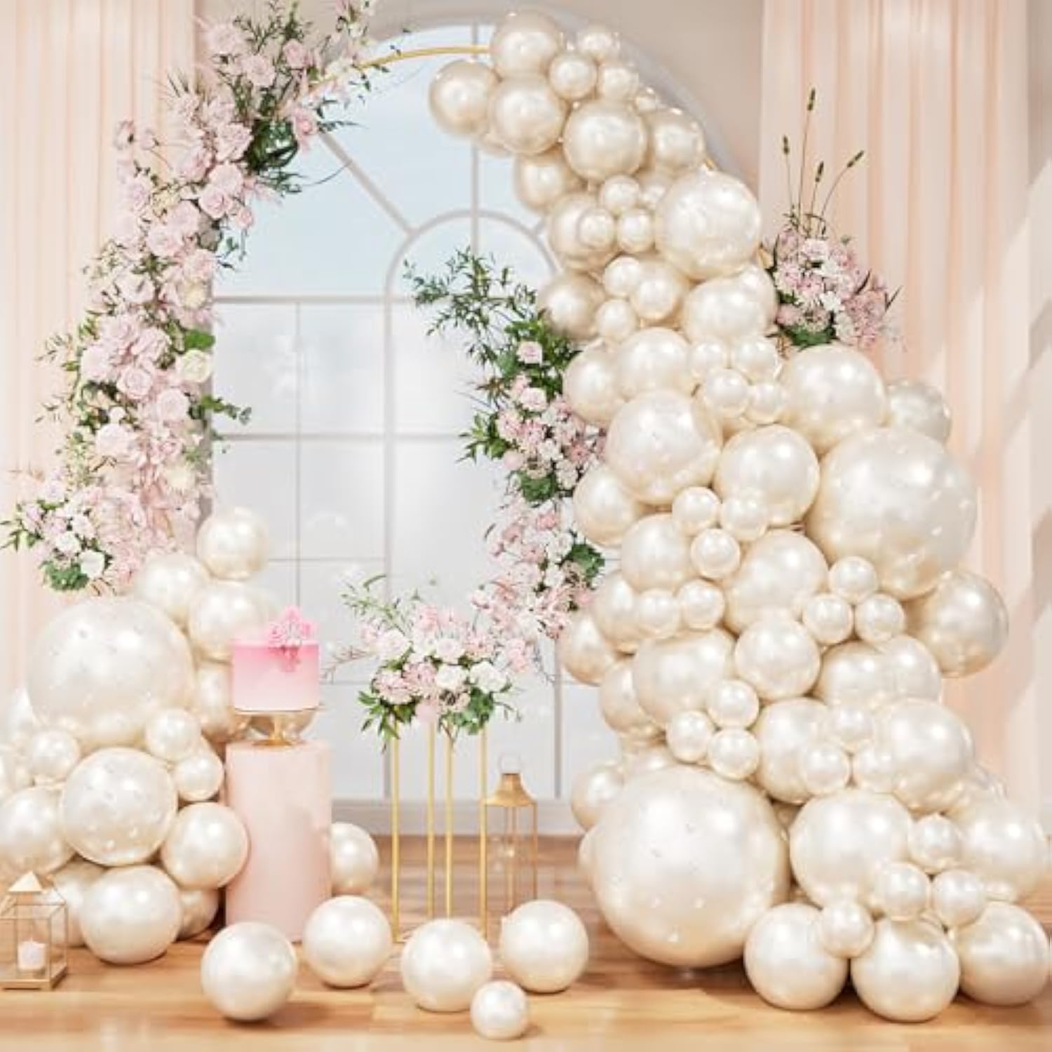 83 Pcs Pearl White Double Stuffed Balloon Arch Kit for Weddings & Parties