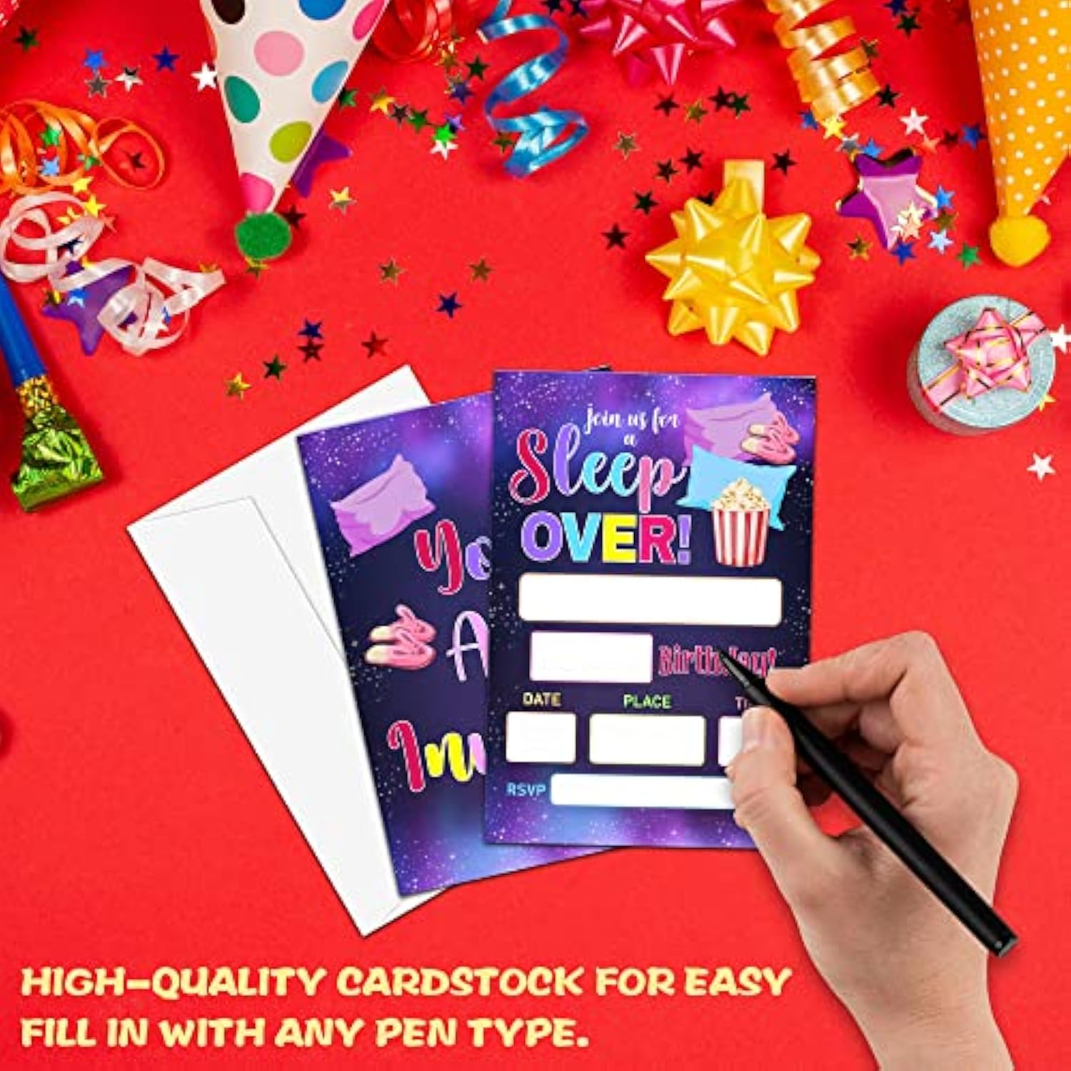 Sleepover Birthday Party Invitation, Galaxy Slumber Fill-In Invites For Friends, 20 Invitations With Envelopes(4" X 6")?Party Favors Decorations And Supplies-21