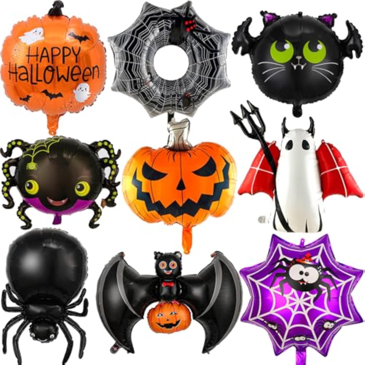 9-Pc Halloween Balloon Set – Ghost, Spider, Pumpkin & Bat Party Decor