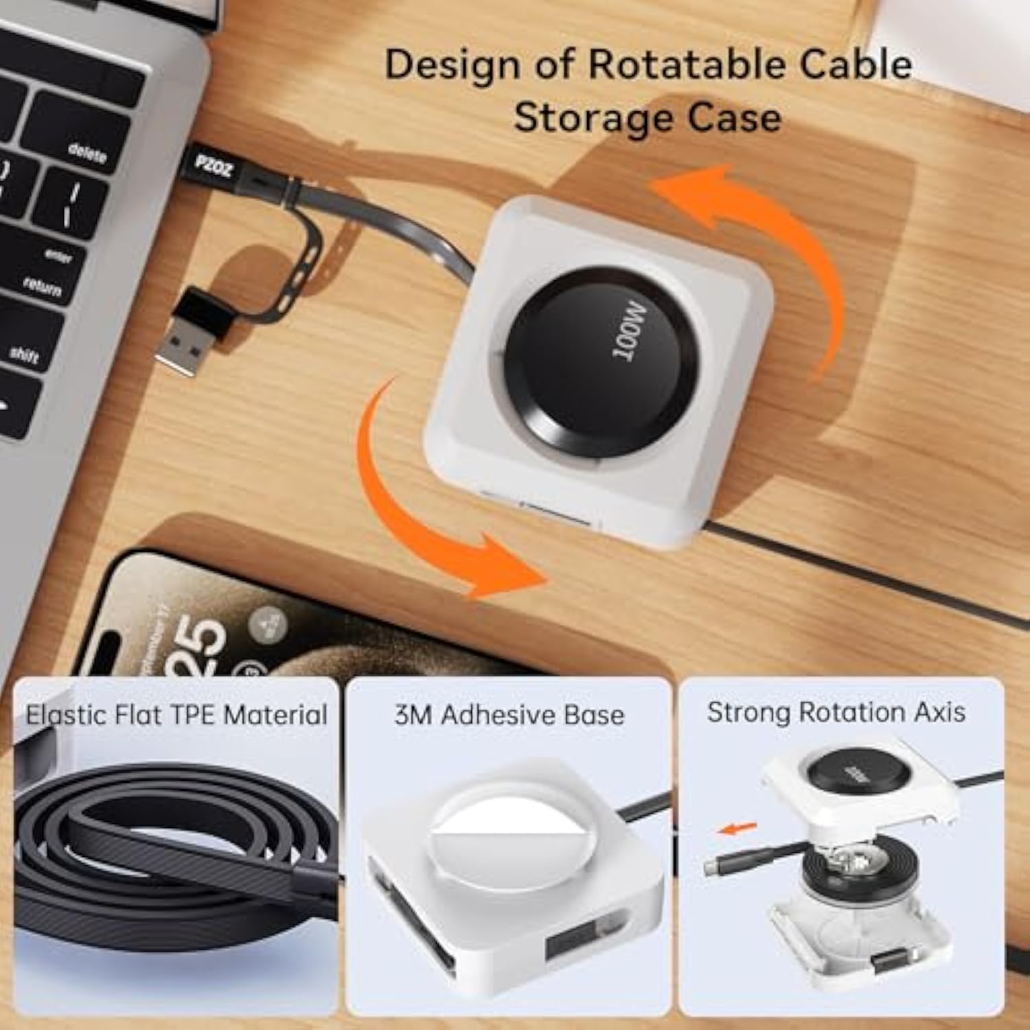 100W Retractable Multi In 1 Charging Cable With Led Display, Usb C & Usb A To Usb C/Lightning/Micro For Iphone 16 15 14 13 12 Ipad Mac Samsung For Desk Desktop Management Organizer