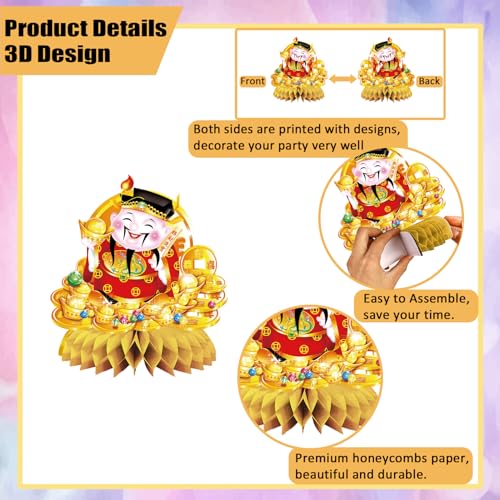Chinese New Year Honeycomb Centerpieces, 9 Pieces Lunar New Year Table Centerpieces - Asian Chinese Themed Spring Festival Red and Gold Paper Table Toppers Party Decorations