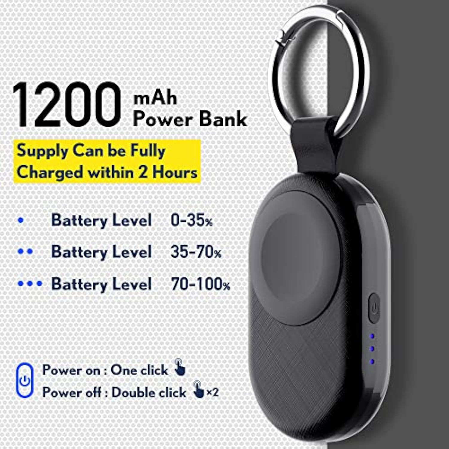 Portable Apple Watch Wireless Travel Charger, 1200Mah Power Bank Iwatch Fast Charging With Car Keychain, Adapter Compatible With Series Ultra 10 9 8 7 6 5 4 3 2 Se (Black)