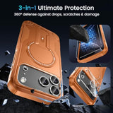 3 In 1 For Iphone 17 Pro Max Case [Compatible With Magsafe] [Invisible Kickstand] [Hd Screen Protector] [Camera Lens Protector], Protective Magnetic Phone Cover For Iphone 17 Promax (Orange)