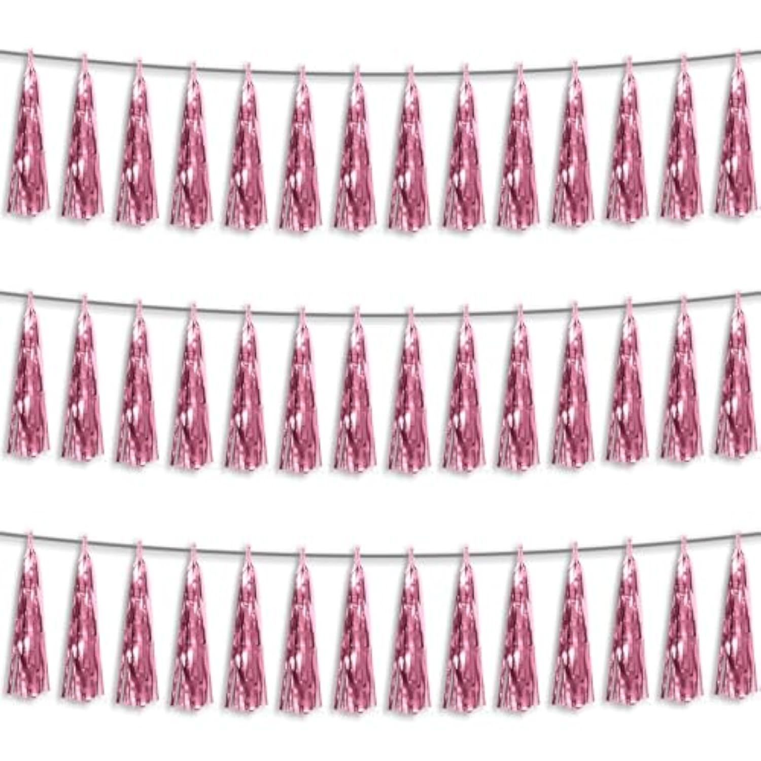 3P Light Pink Foil Fringe Metallic Tassel Streamers Banner Tassel Garland For Parade Floats, Bachelorette, Wedding, Birthday, Halloween, Christmas, Bridal/Baby Shower Party Decorations