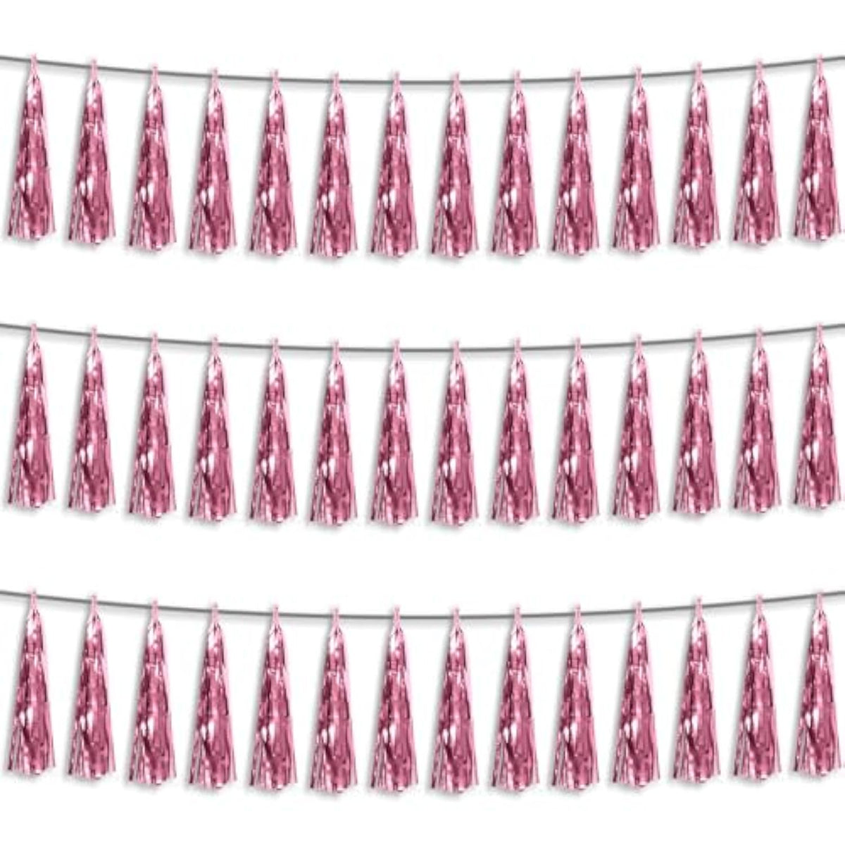 3P Light Pink Foil Fringe Metallic Tassel Streamers Banner Tassel Garland For Parade Floats, Bachelorette, Wedding, Birthday, Halloween, Christmas, Bridal/Baby Shower Party Decorations