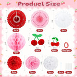 Cherry Party Decorations Hanging Paper Honeycomb Cherry Themed Party Decorations With Paper Pom Poms Honeycomb Balls,Party Supplies For Baby Shower Birthday Party Wedding
