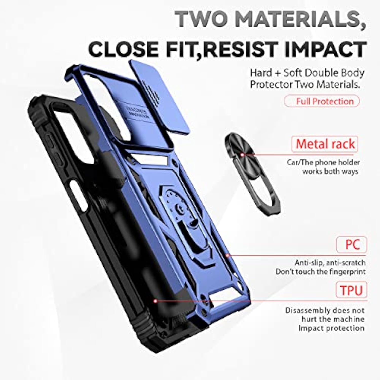 Galaxy A14 5G Case with Screen & Camera Protection Military-Grade Kickstand Blue