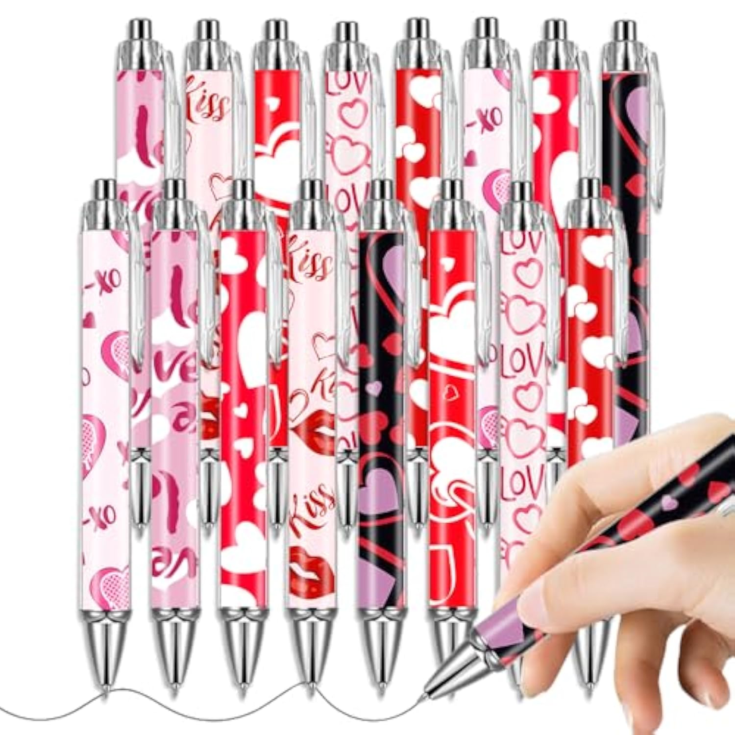 24Pcs Valentine'S Day Heart Shape Pens Bulk Cute Retractable Decorative Pens 0.5 Mm Stationary Supplies For Office School Wedding Party Gifts