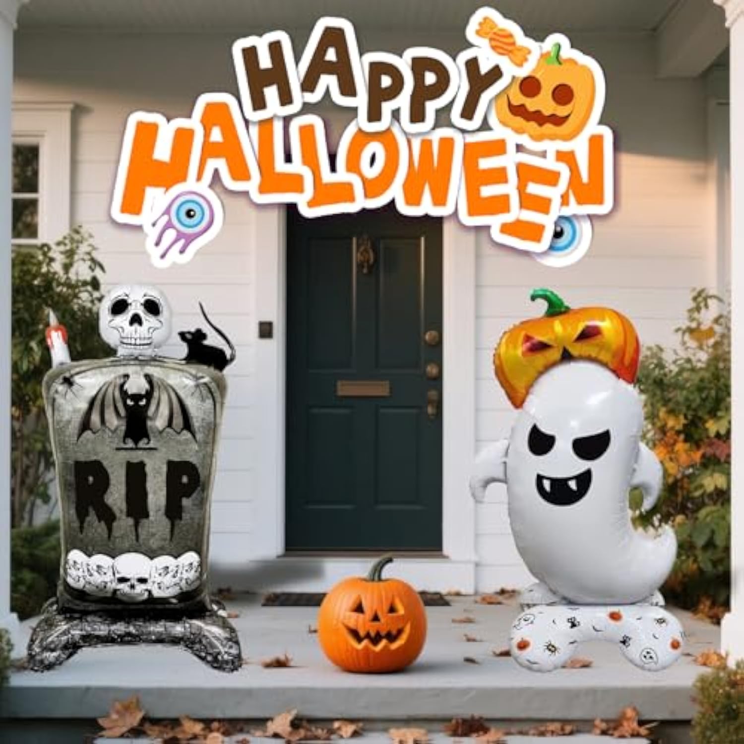 Halloween Balloon Set 2pcs Standing Foil Tombstone Skull Pumpkin Ghost Party Decorations