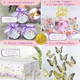 195 Pc Butterfly Baby Shower Decorations For Girl With Pink And Purple Butterfly Balloon Arch Kit, Baby Girl Boxes, Backdrop, Tablecloth, Sash, Cake And Cupcake Toppers, Crown And More