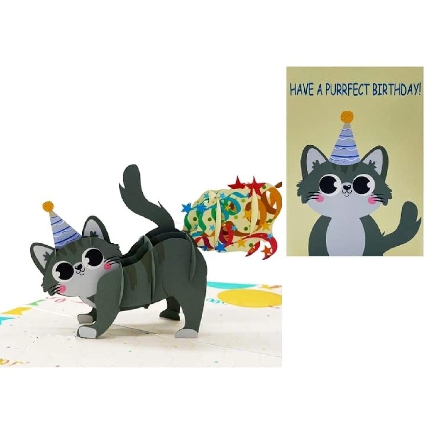 3D Pop Up Birthday Card – Cute Cat With Party Hat & Gift Box, Handmade Paper Art, Funny Animal Greeting For Kids, Friends, Cat Lovers & Special Celebrations, B27