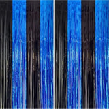 2 Pack 3.3x6.6ft Black & Blue Metallic Tinsel Backdrop Curtains for Parties & Events