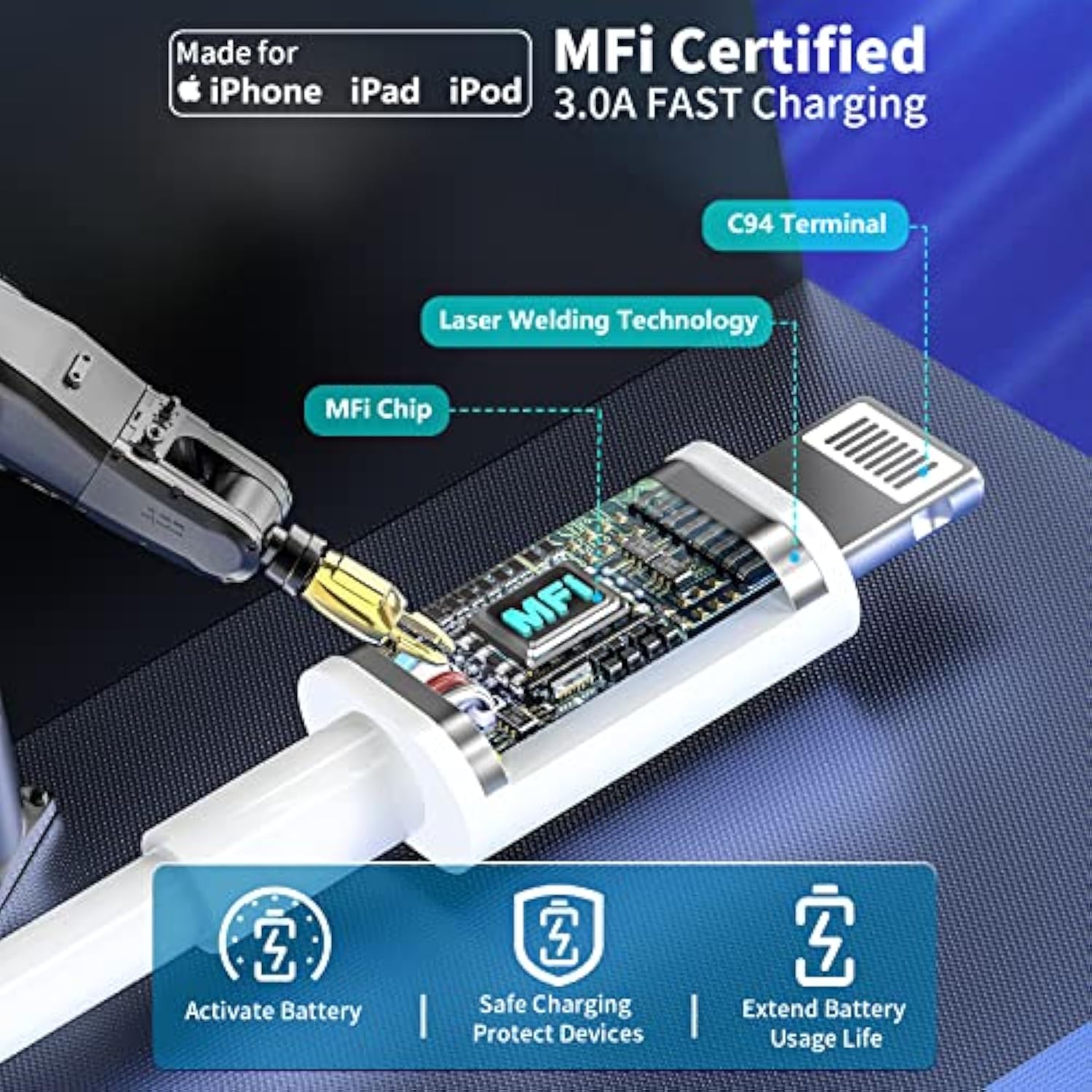 [Apple Mfi Certified] Iphone Car Charger, 60W Dual Pd Usb-C Poewr Cigarette Lighter Usb-C Car Carplay Fast Charger + 2Pack Type-C To Lightning Cable For Iphone 14 13 12 11 Pro Xs Xr X Se Ipad