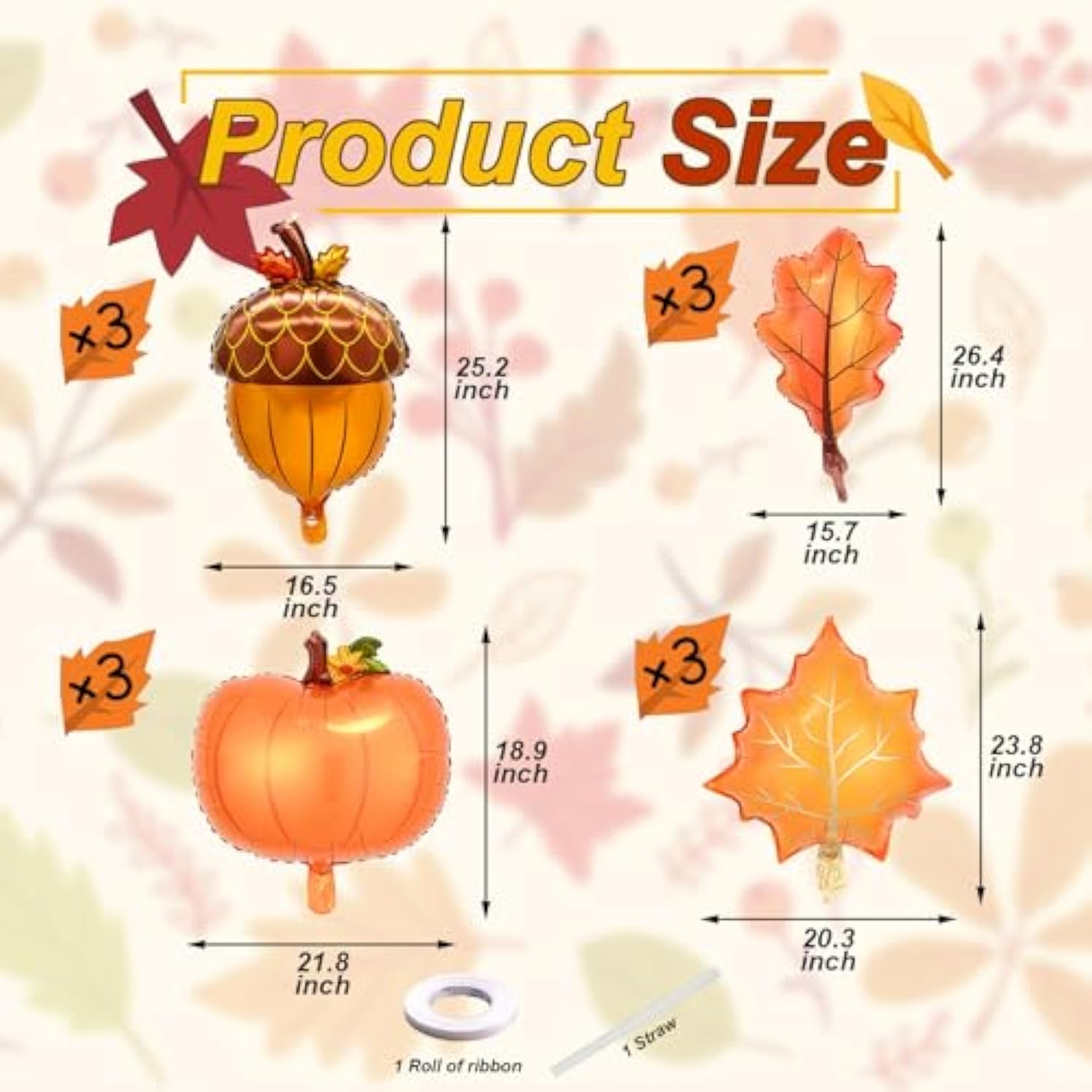 Thanksgiving Foil Balloons: Pumpkin, Maple Leaf, Acorn Party Decor (12Pcs)