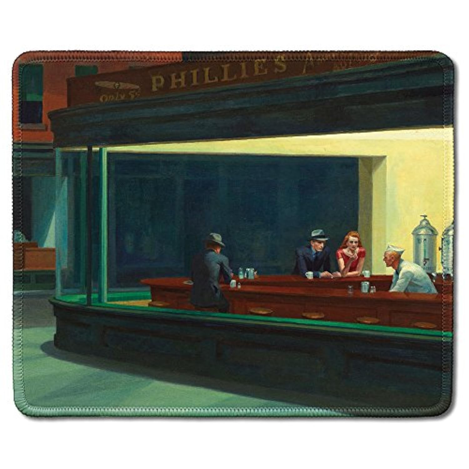 - Art Mousepad - Natural Rubber Mouse Pad Printed With Nighthawks By Edward Hopper - Stitched Edges - 9.5X7.9 Inches