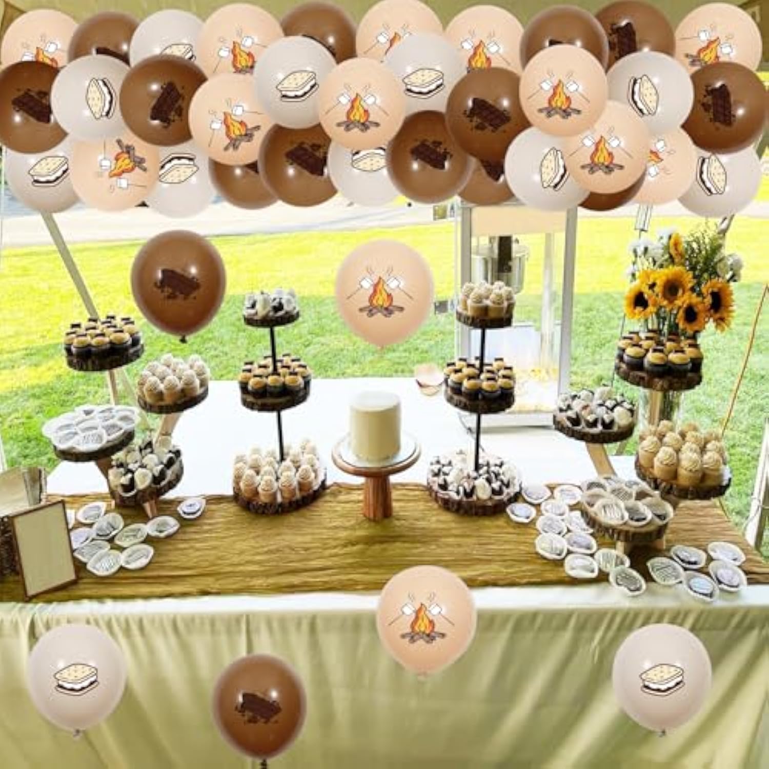 36Pcs S’More Theme Balloons, S’Mores Birthday Baby Shower Latex Balloons Set Bonfire Marshmallows Decor, Camping Camper Campfire Party Smore Decorations Supplies