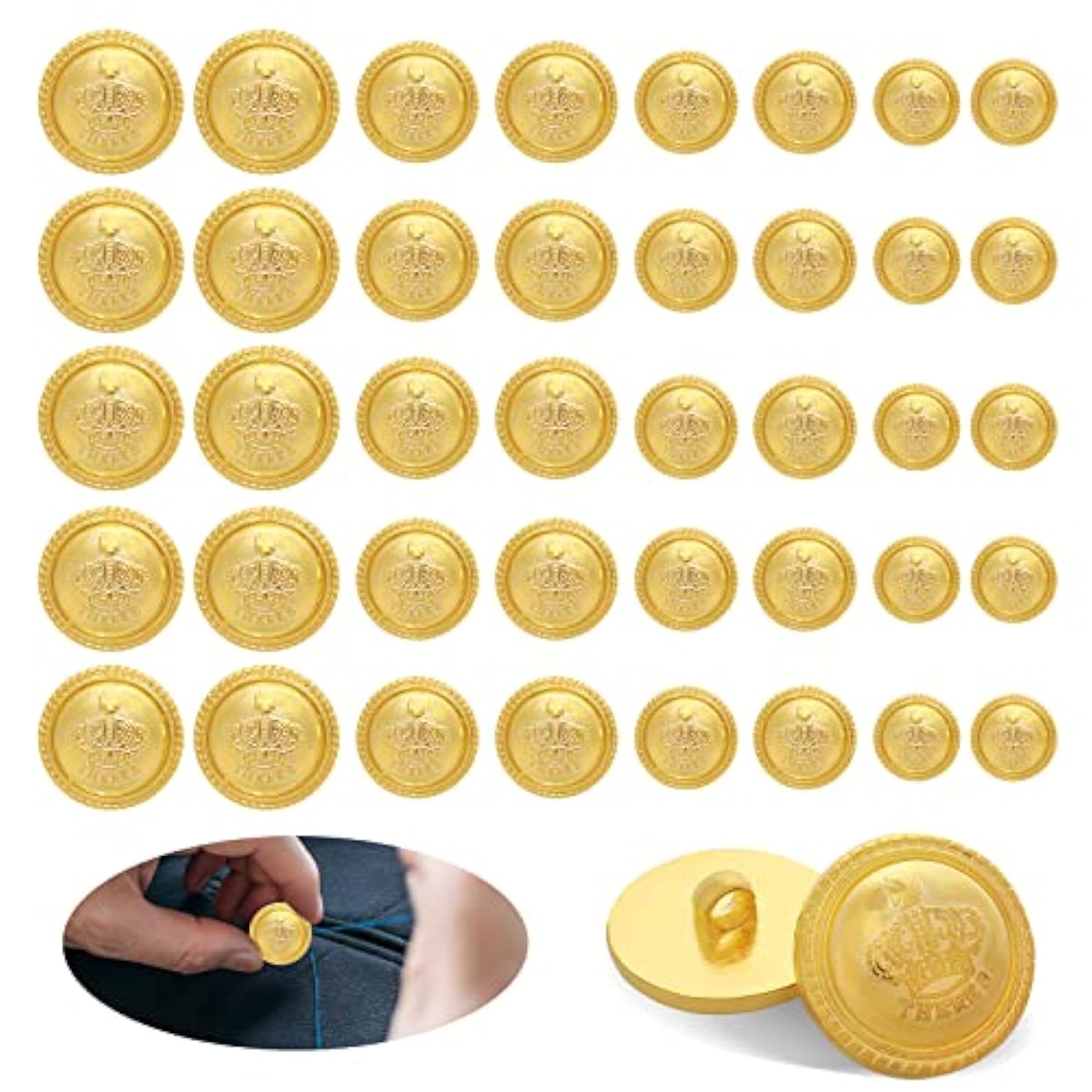 40 Pcs Gold Buttons For Blazer, Vintage Sewing Buttons For Jeans Suits