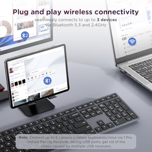 700 Modern Wireless Keyboard, 2.4 Ghz Dongle & Dual Bluetooth Connection, Aes-128 Encryption, 36 Month Battery Life, Luna Grey