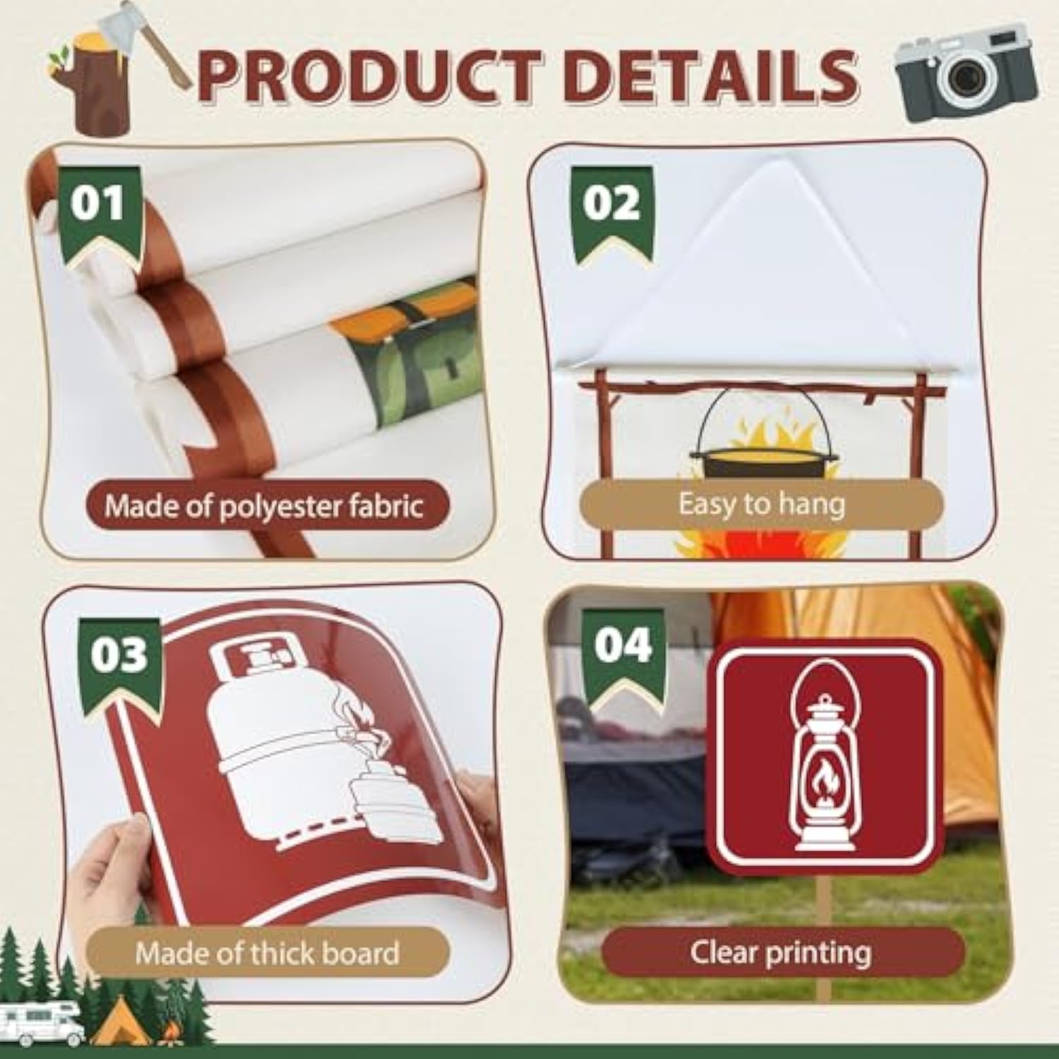 Camping Party Decorations Set Welcome Happy Camper Porch Banner Sign Summer Camp Sign Cutouts Birthday Party Favors Camping Theme Birthday Decorations Hanging Supplies For Campfire Decor