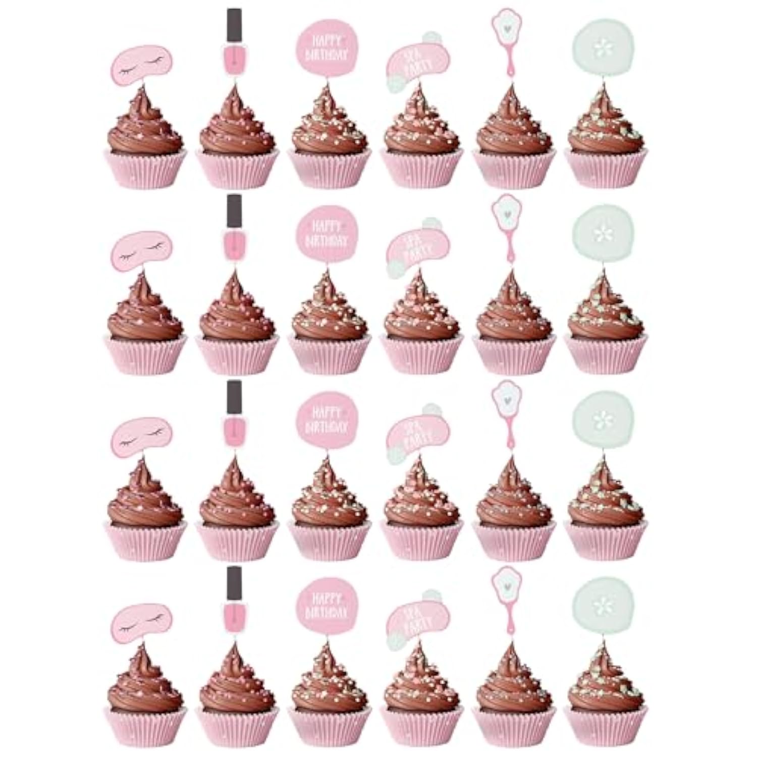 Spa Party Cupcake Toppers | Set Of 24 | Spa Party Supplies For Girls - Cupcake Decorations & Cake Toppers For Girls Makeup Or Slumber Birthday Celebration