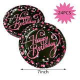 24pcs Pink & Black Birthday Plates – 7" Disposable Party Tableware for All Ages