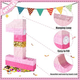 20 Inch Number 1 Piñata Pink Gold With 30 Inch Piñata Stick Blindfold Confetti For Boys Girls Adults Birthday Party Decorations, Anniversary Celebration, Fiesta