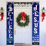 Christmas Front Porch Banners Winter Religious Nativity Scene Sign Holiday Hanging Banner Xmas Decoration For Front Door Believe Jesus Is The Reason For The Season 12 X 71 Inch (Snowflake)
