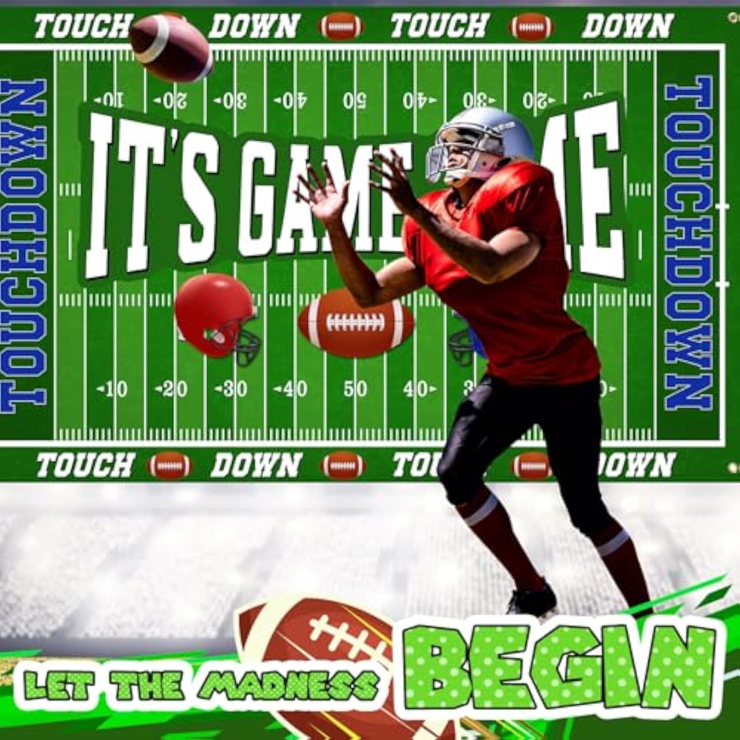 Football Backdrop Banner Decoration 4 Pcs Football Party Supplies It'S Game Time Touch Down Wall Door Sign Decor For Sport Game Birthday Party Favors