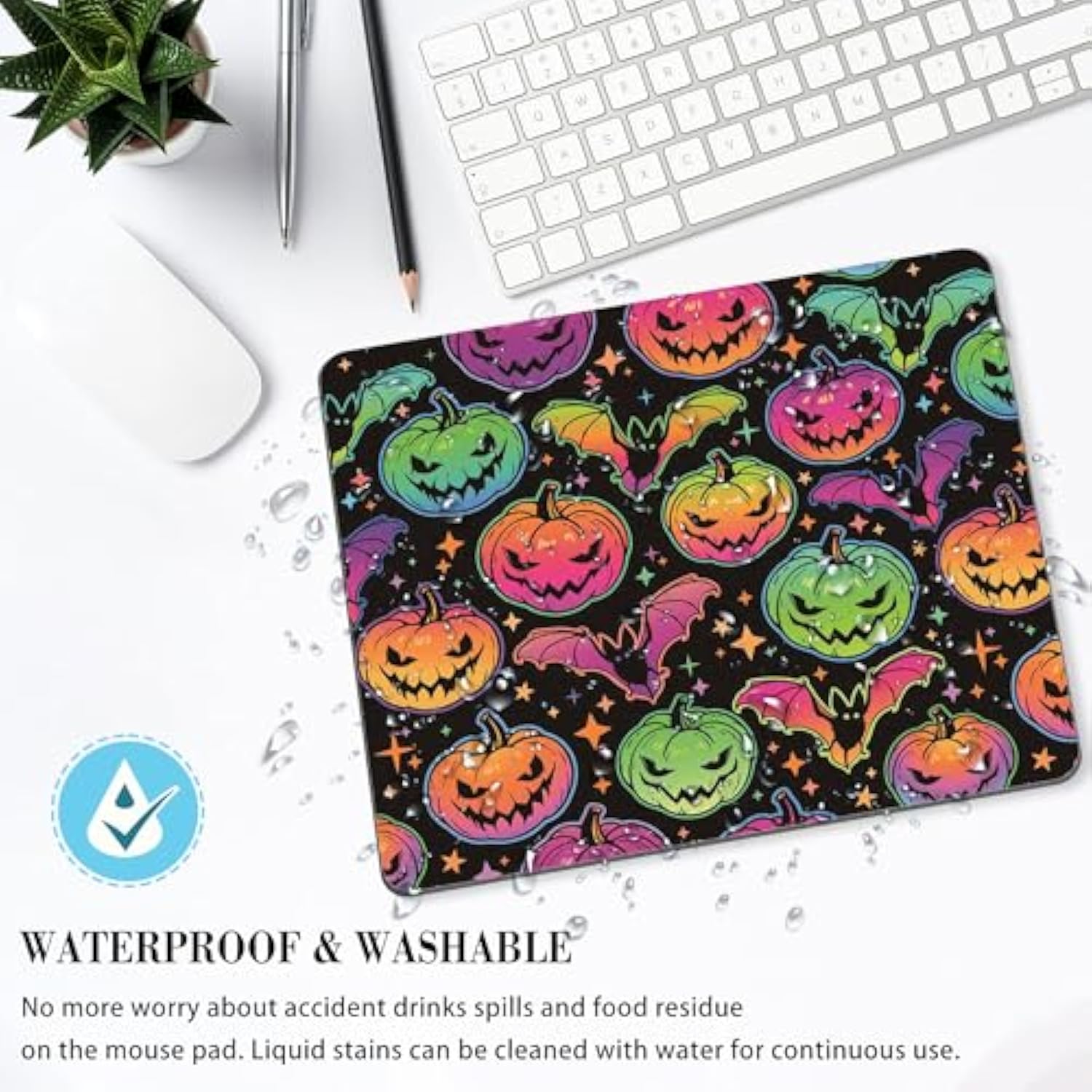 Black Pumpkin Mouse Pad Cute Colorful Halloween Bat Spooky Funny Design Mousepad For Desk Mat Pad Rectangular Washable Small Office Accessories Decor Computer Laptop Wireless Travel Decorative Gaming