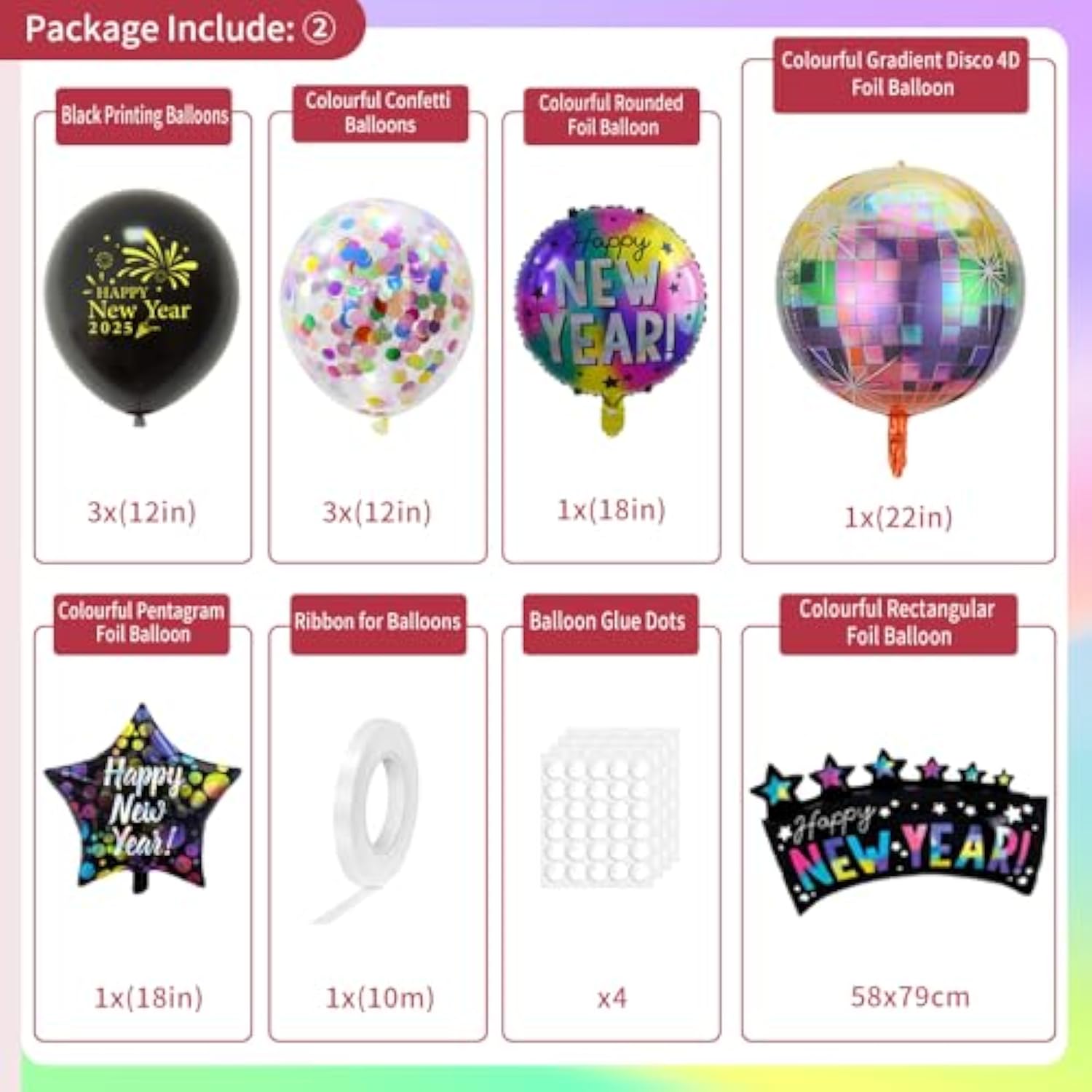 New Years Eve Party Supplies 2026, Rainbow Black Happy New Year Decorations Kit, Banner, Latex Confetti Balloons, 2026 Foil Balloons, 2026 New Year Eve Photography Background