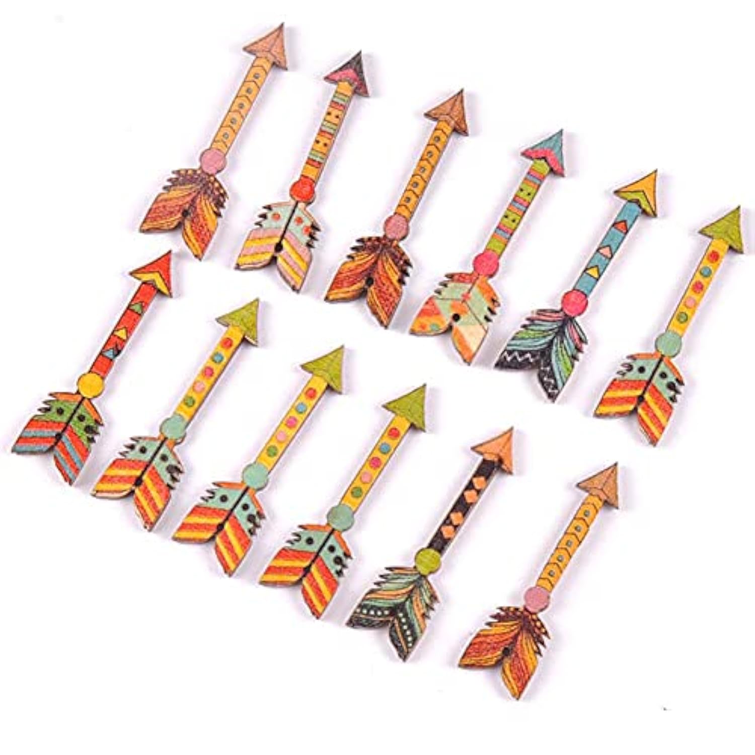 50 Pcs Buttons Mixed Arrow Shape Wood Crafts Wood Hollowed-Out Decorat