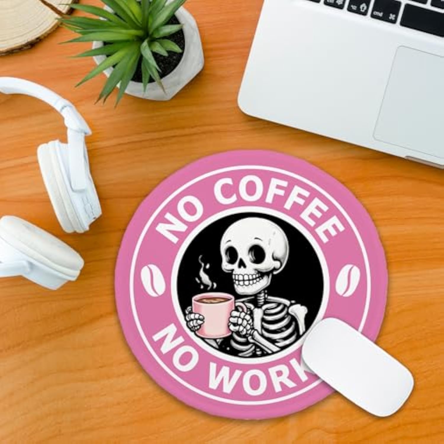 Funny Coffee Round Mouse Pad, No Coffee No Workee Mousepad For Desk, Cute Skeleton Skull Mouse Mat With Non-Slip Rubber Base, Coffee Lover Gifts, Office Gag Gifts For Teacher Coworker Boss